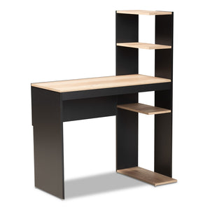 Baxton Studio Callahan Modern And Contemporary Two-Tone Dark Grey And Oak Finished Wood Desk With Shelves