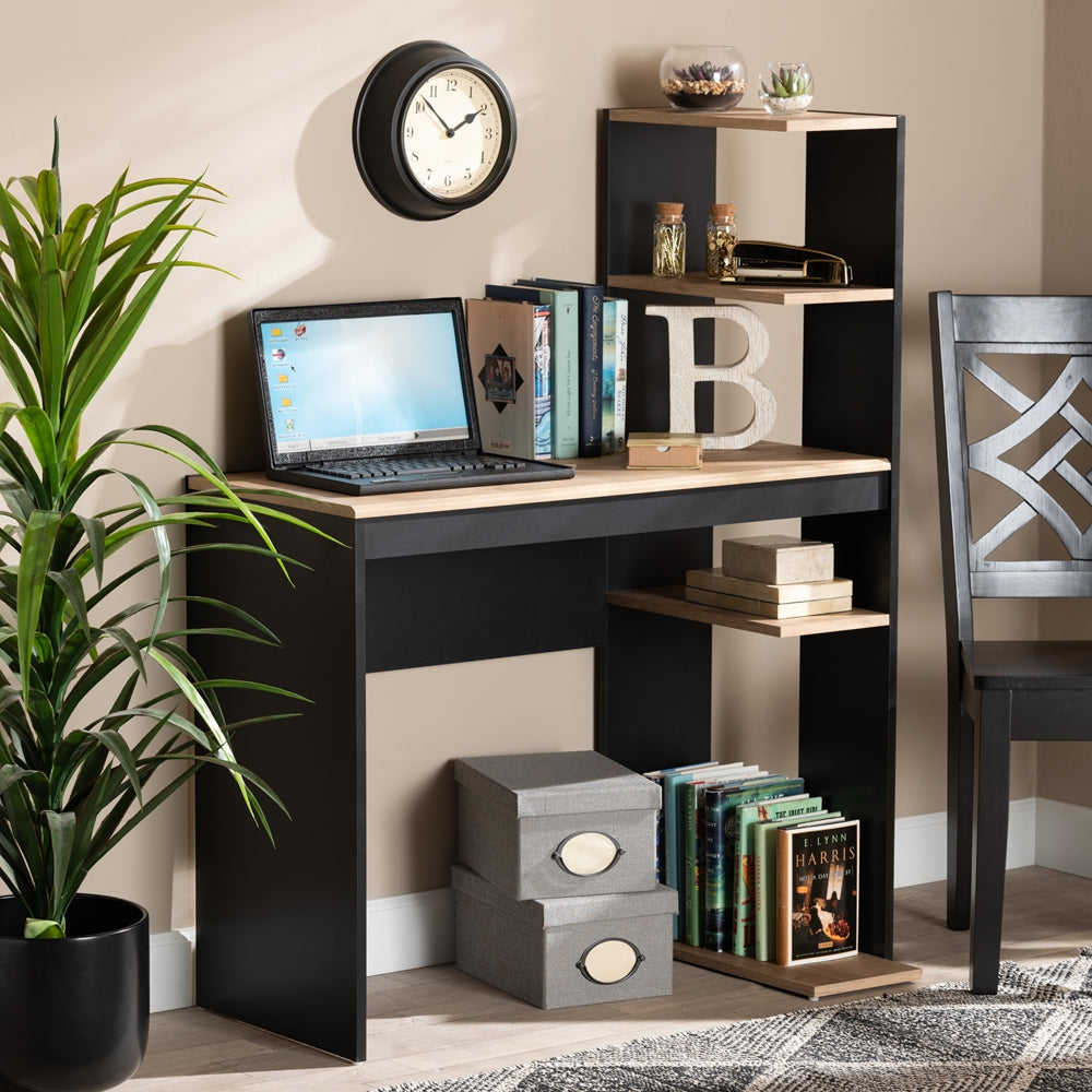 BAXTON STUDIO CALLAHAN MODERN AND CONTEMPORARY TWO-TONE DARK GREY AND OAK FINISHED WOOD DESK WITH SHELVES