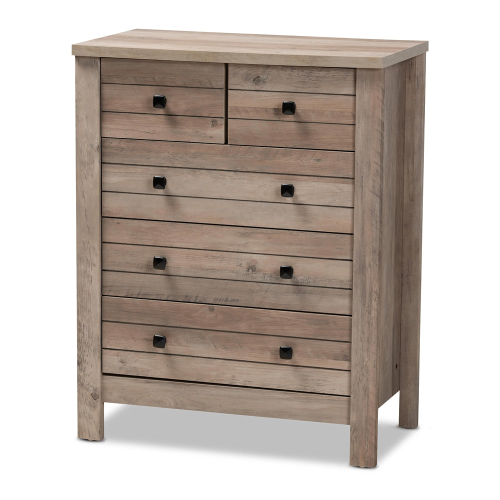 Baxton Studio Derek Modern And Contemporary Transitional Rustic Oak Finished Wood 5-Drawer Chest