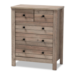 Baxton Studio Derek Modern And Contemporary Transitional Rustic Oak Finished Wood 5-Drawer Chest