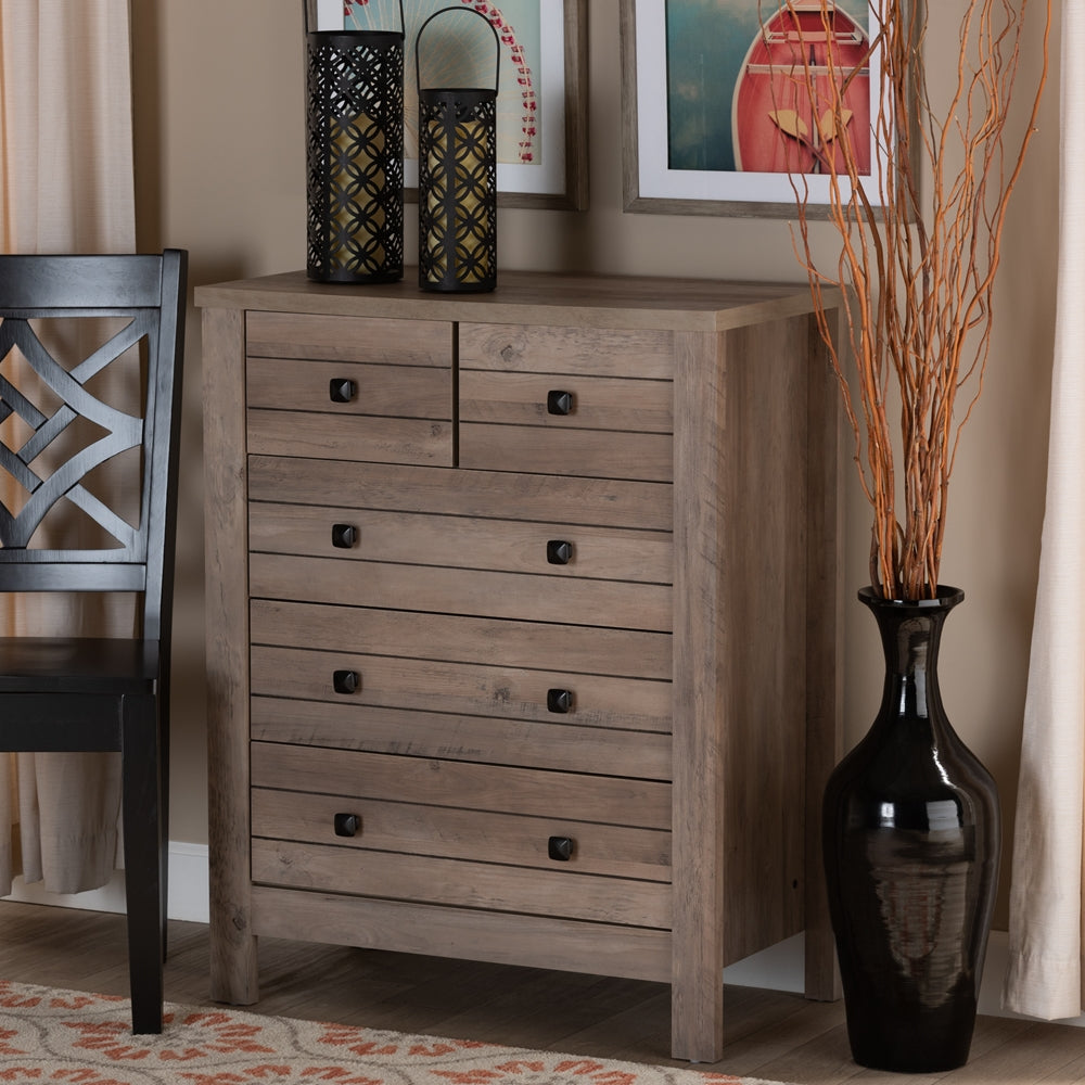 Baxton Studio Derek Modern And Contemporary Transitional Rustic Oak Finished Wood 5-Drawer Chest