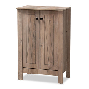 Baxton Studio Derek Modern and Contemporary Transitional Natural Finished Wood 2-Door Shoe Cabinet