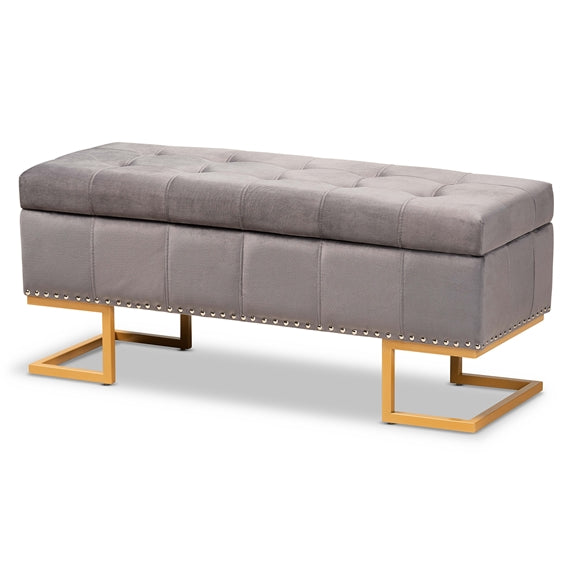 Baxton Studio Ellery Luxe and Glam Velvet Fabric Upholstered and Gold Finished Metal Storage Ottoman