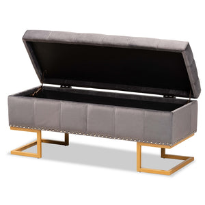 Baxton Studio Ellery Luxe and Glam Velvet Fabric Upholstered and Gold Finished Metal Storage Ottoman