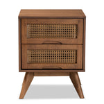 Load image into Gallery viewer, Baxton Studio Barrett Mid-Century Modern Walnut Brown Finished Wood And Synthetic Rattan 2-Drawer Nightstand
