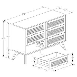 Baxton Studio Barrett Mid-Century Modern Walnut Brown Finished Wood And Synthetic Rattan 6-Drawer Dresser