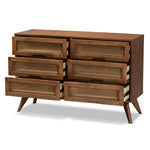 Load image into Gallery viewer, Baxton Studio Barrett Mid-Century Modern Walnut Brown Finished Wood And Synthetic Rattan 6-Drawer Dresser
