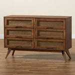 Load image into Gallery viewer, Baxton Studio Barrett Mid-Century Modern Walnut Brown Finished Wood And Synthetic Rattan 6-Drawer Dresser
