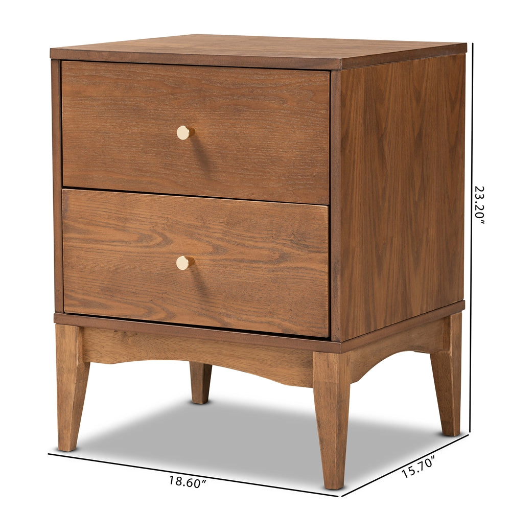 Baxton Studio Landis Mid-Century Modern Ash Walnut Finished Wood 2-Drawer Nightstand