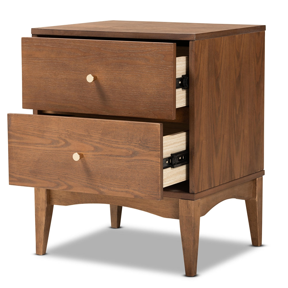 Baxton Studio Landis Mid-Century Modern Ash Walnut Finished Wood 2-Drawer Nightstand