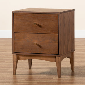 Baxton Studio Landis Mid-Century Modern Ash Walnut Finished Wood 2-Drawer Nightstand