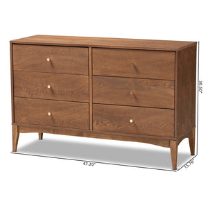 Baxton Studio Landis Mid-Century Modern Ash Walnut Finished Wood 6-Drawer Dresser