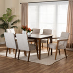 Load image into Gallery viewer, Baxton Studio Glenda Mid-Century Modern Beige Fabric Upholstered And Walnut Brown Finished Wood 7-Piece Dining Set
