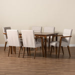 Load image into Gallery viewer, Baxton Studio Glenda Mid-Century Modern Beige Fabric Upholstered And Walnut Brown Finished Wood 7-Piece Dining Set
