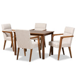 Load image into Gallery viewer, Baxton Studio Glenda Mid-Century Modern Beige Fabric Upholstered And Walnut Brown Finished Wood 5-Piece Dining Set
