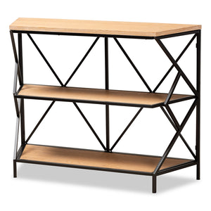 Baxton Studio Logan Modern Industrial Finished Wood and Black Finished Metal 3-Tier Console Table