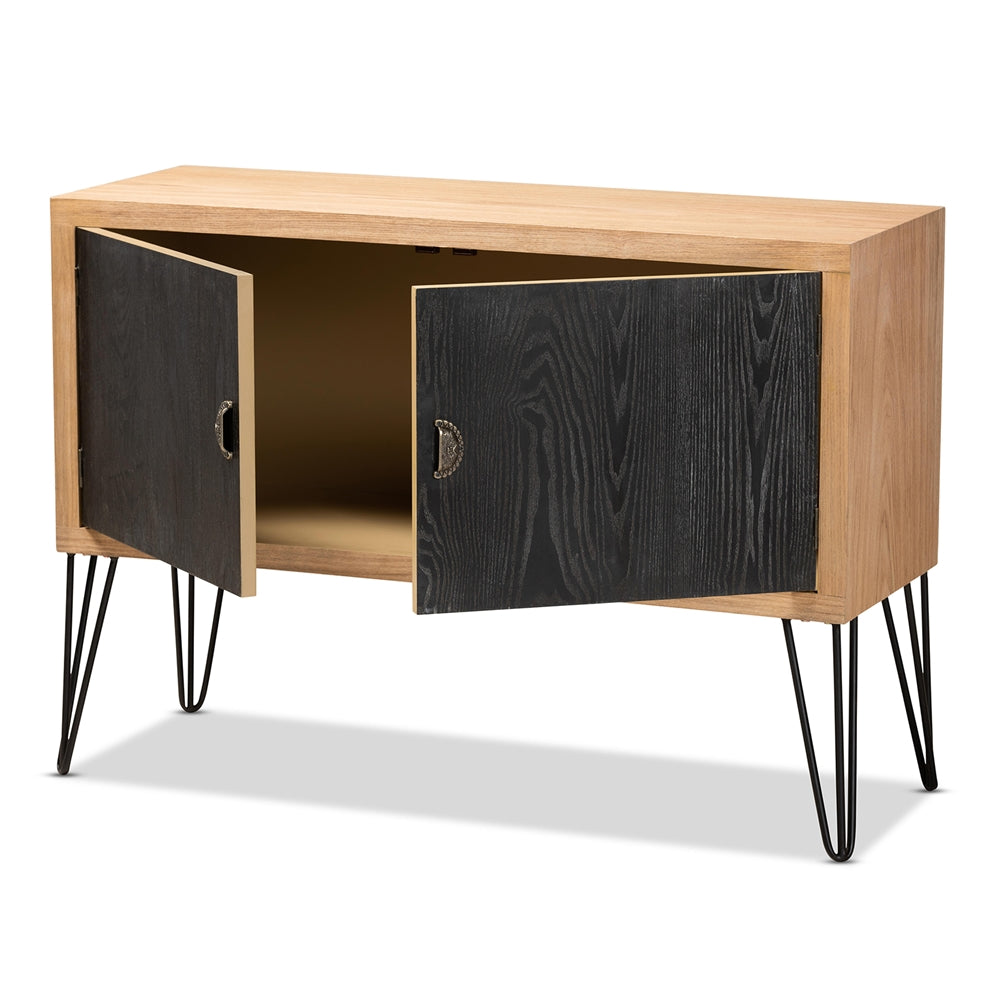 Baxton Studio Denali Modern And Contemporary Two-Tone Walnut Brown And Black Finished Wood And Metal Storage Cabinet