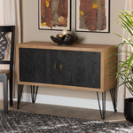 Load image into Gallery viewer, Baxton Studio Denali Modern And Contemporary Two-Tone Walnut Brown And Black Finished Wood And Metal Storage Cabinet
