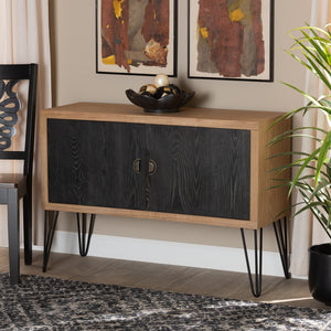 Baxton Studio Denali Modern And Contemporary Two-Tone Walnut Brown And Black Finished Wood And Metal Storage Cabinet