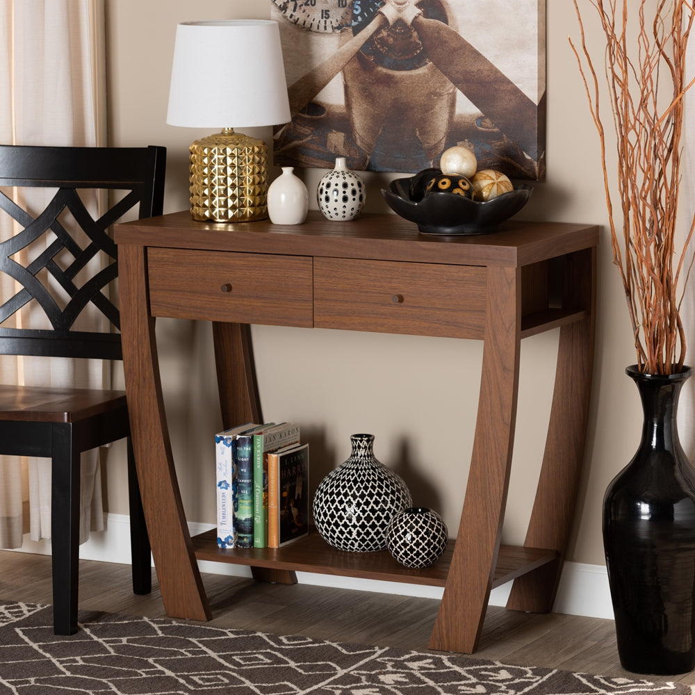 BAXTON STUDIO CAPOTE MODERN AND CONTEMPORARY WALNUT BROWN FINISHED WOOD 2-DRAWER CONSOLE TABLE