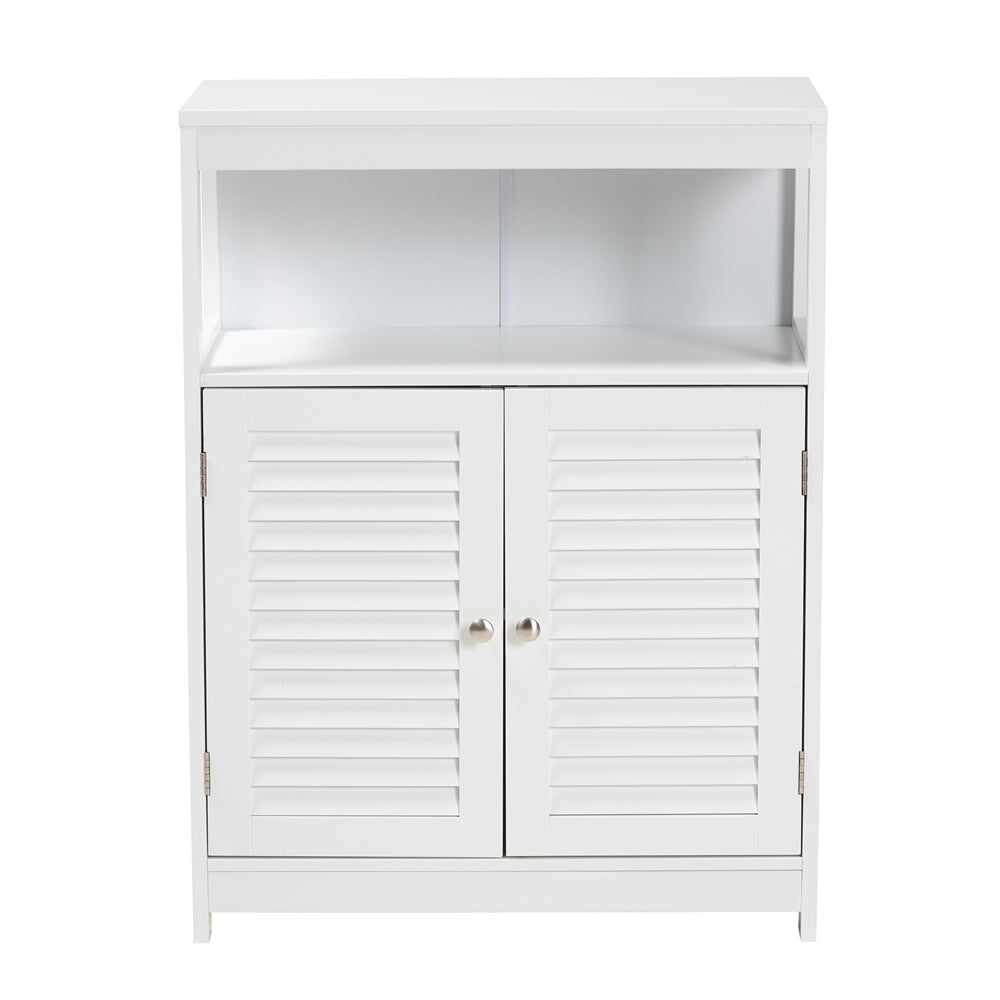 Baxton Studio Rivera Modern And Contemporary White Finished Wood And Silver Metal 2-Door Bathroom Storage Cabinet