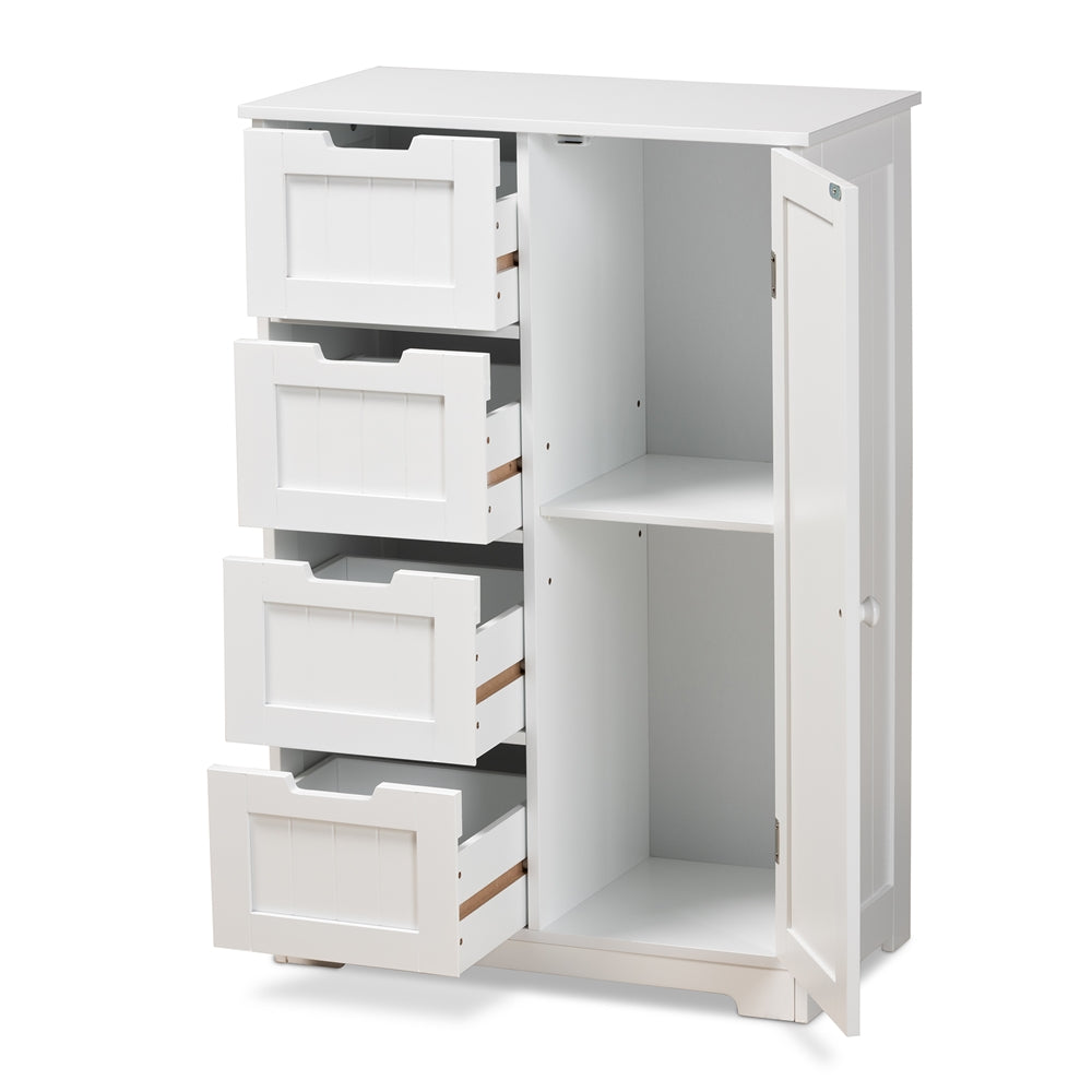 Baxton Studio Bauer Modern And Contemporary White Finished Wood 4-Drawer Bathroom Storage Cabinet