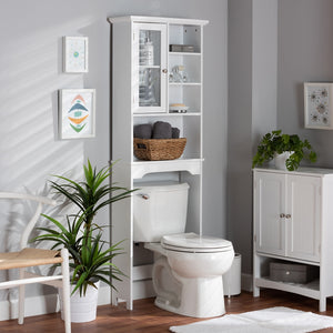 BAXTON STUDIO CAMPBELL MODERN AND CONTEMPORARY WHITE FINISHED WOOD OVER THE TOILET BATHROOM STORAGE CABINET