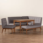 Load image into Gallery viewer, Baxton Studio Sanford Mid-Century Modern Grey Fabric Upholstered And Walnut Brown Finished Wood 5-Piece Dining Nook Set
