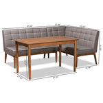 Load image into Gallery viewer, Baxton Studio Sanford Mid-Century Modern Grey Fabric Upholstered And Walnut Brown Finished Wood 3-Piece Dining Nook Set
