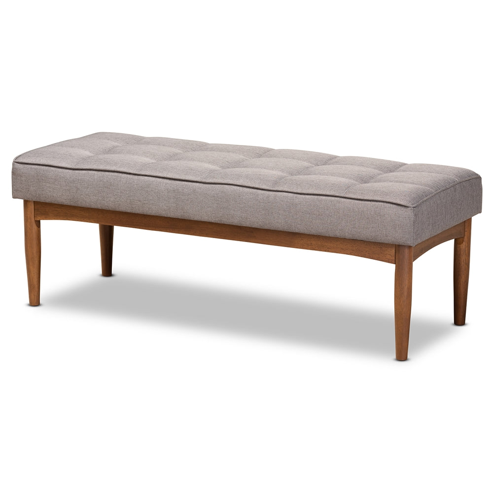 Baxton Studio Sanford Mid-Century Modern Fabric Upholstered and Walnut Brown Finished Wood Dining Bench