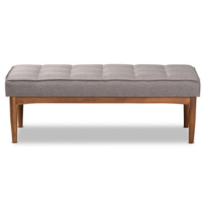 Baxton Studio Sanford Mid-Century Modern Grey Fabric Upholstered And Walnut Brown Finished Wood Dining Bench