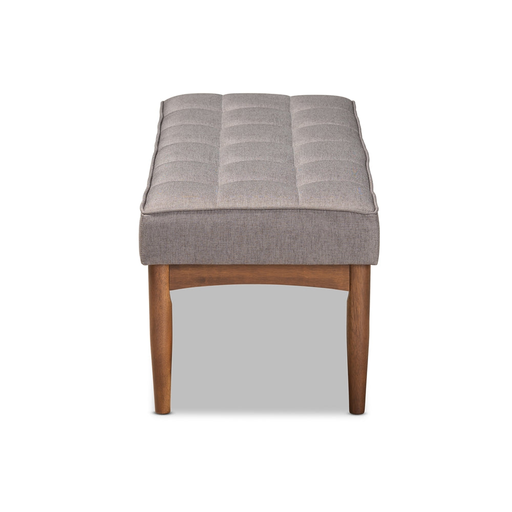 Baxton Studio Sanford Mid-Century Modern Grey Fabric Upholstered And Walnut Brown Finished Wood Dining Bench