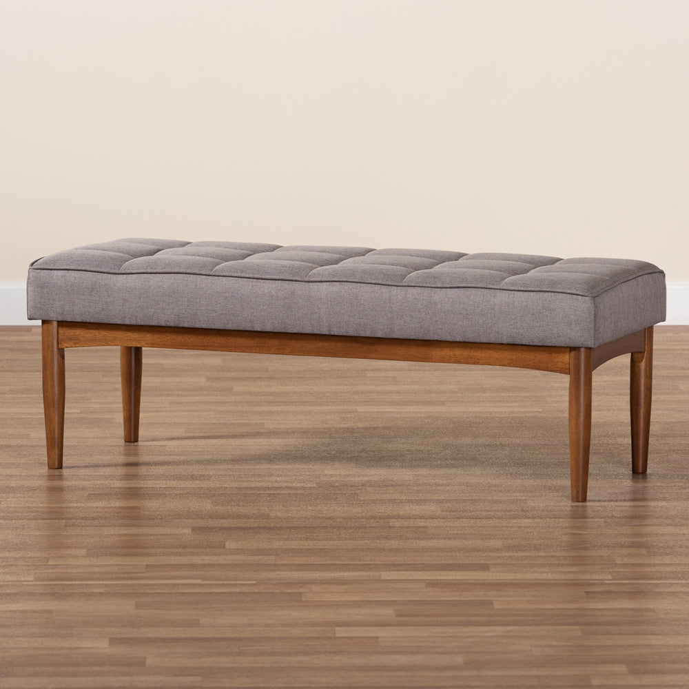 Baxton Studio Sanford Mid-Century Modern Grey Fabric Upholstered And Walnut Brown Finished Wood Dining Bench