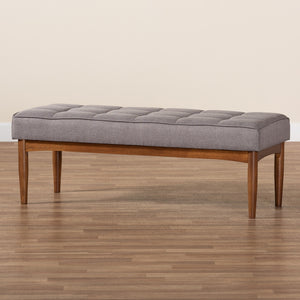 Baxton Studio Sanford Mid-Century Modern Grey Fabric Upholstered And Walnut Brown Finished Wood Dining Bench