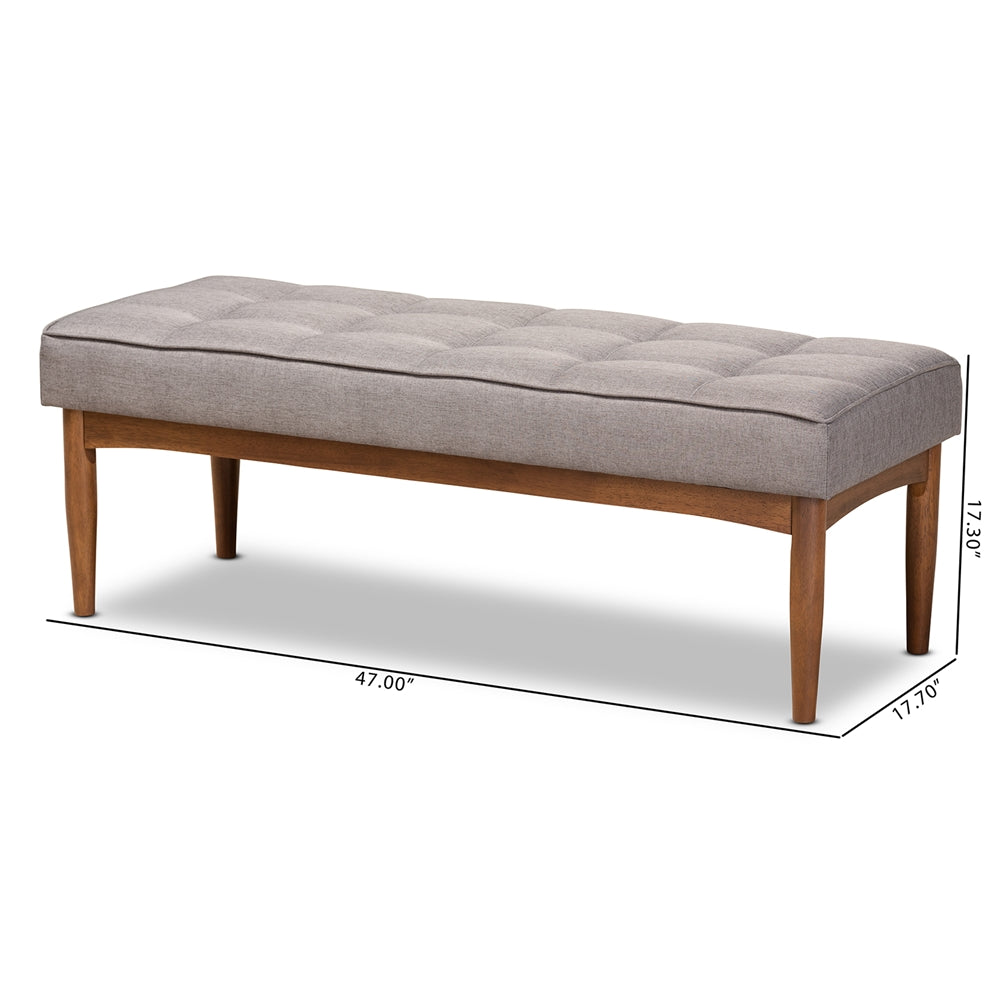 Baxton Studio Sanford Mid-Century Modern Grey Fabric Upholstered And Walnut Brown Finished Wood Dining Bench