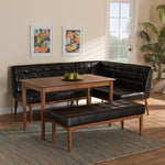 Load image into Gallery viewer, Baxton Studio Sanford Mid-Century Modern Dark Brown Faux Leather Upholstered And Walnut Brown Finished Wood 4-Piece Dining Nook Set
