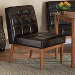 Load image into Gallery viewer, Baxton Studio Sanford Mid-Century Modern Dark Brown Faux Leather Upholstered And Walnut Brown Finished Wood Dining Chair
