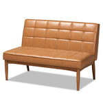 Load image into Gallery viewer, Baxton Studio Sanford Mid-Century Modern Tan Faux Leather Upholstered And Walnut Brown Finished Wood 2-Piece Dining Nook Banquette Set
