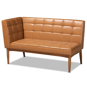 Baxton Studio Sanford Mid-Century Modern Tan Faux Leather Upholstered And Walnut Brown Finished Wood 2-Piece Dining Nook Banquette Set