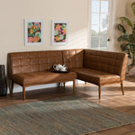 Load image into Gallery viewer, Baxton Studio Sanford Mid-Century Modern Tan Faux Leather Upholstered And Walnut Brown Finished Wood 2-Piece Dining Nook Banquette Set
