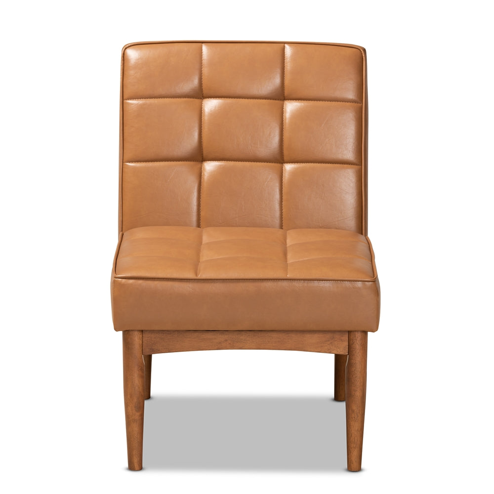 Baxton Studio Sanford Mid-Century Modern Tan Faux Leather Upholstered And Walnut Brown Finished Wood Dining Chair