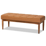 Load image into Gallery viewer, Baxton Studio Sanford Mid-Century Modern Tan Faux Leather Upholstered And Walnut Brown Finished Wood Dining Bench
