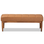 Load image into Gallery viewer, Baxton Studio Sanford Mid-Century Modern Tan Faux Leather Upholstered And Walnut Brown Finished Wood Dining Bench
