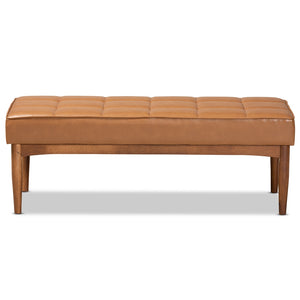 Baxton Studio Sanford Mid-Century Modern Tan Faux Leather Upholstered And Walnut Brown Finished Wood Dining Bench