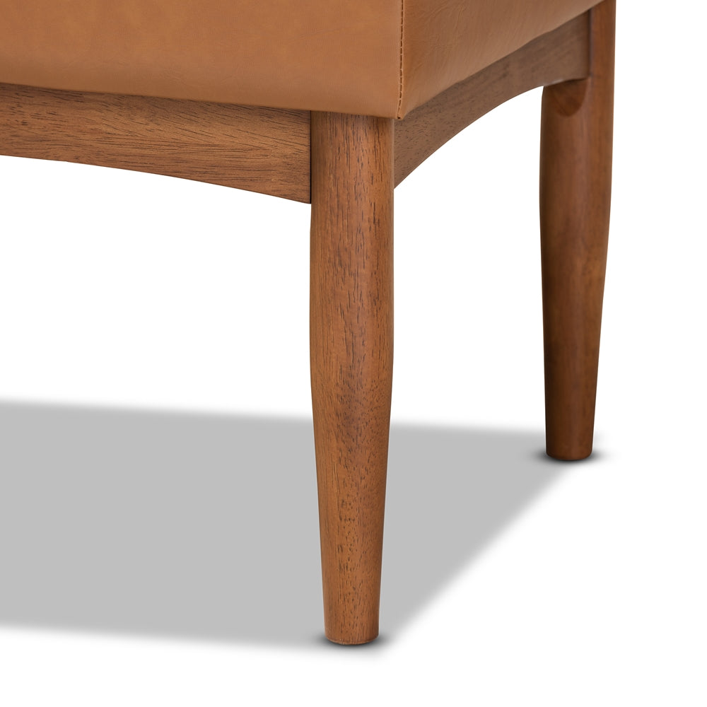 BAXTON STUDIO SANFORD MID-CENTURY MODERN TAN FAUX LEATHER UPHOLSTERED AND WALNUT BROWN FINISHED WOOD DINING BENCH