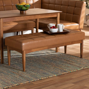 Baxton Studio Sanford Mid-Century Modern Tan Faux Leather Upholstered And Walnut Brown Finished Wood Dining Bench