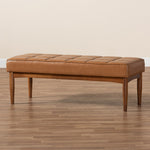 Load image into Gallery viewer, Baxton Studio Sanford Mid-Century Modern Tan Faux Leather Upholstered And Walnut Brown Finished Wood Dining Bench
