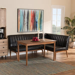 Load image into Gallery viewer, Baxton Studio Daymond Mid-Century Modern Dark Brown Faux Leather Upholstered And Walnut Brown Finished Wood 3-Piece Dining Nook Set
