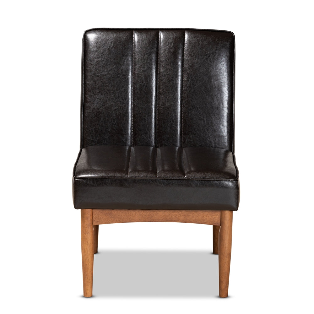 Baxton Studio Daymond Mid-Century Modern Dark Brown Faux Leather Upholstered And Walnut Brown Finished Wood Dining Chair