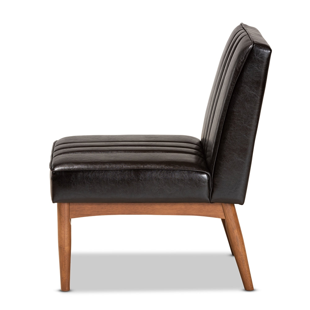 Baxton Studio Daymond Mid-Century Modern Dark Brown Faux Leather Upholstered And Walnut Brown Finished Wood Dining Chair